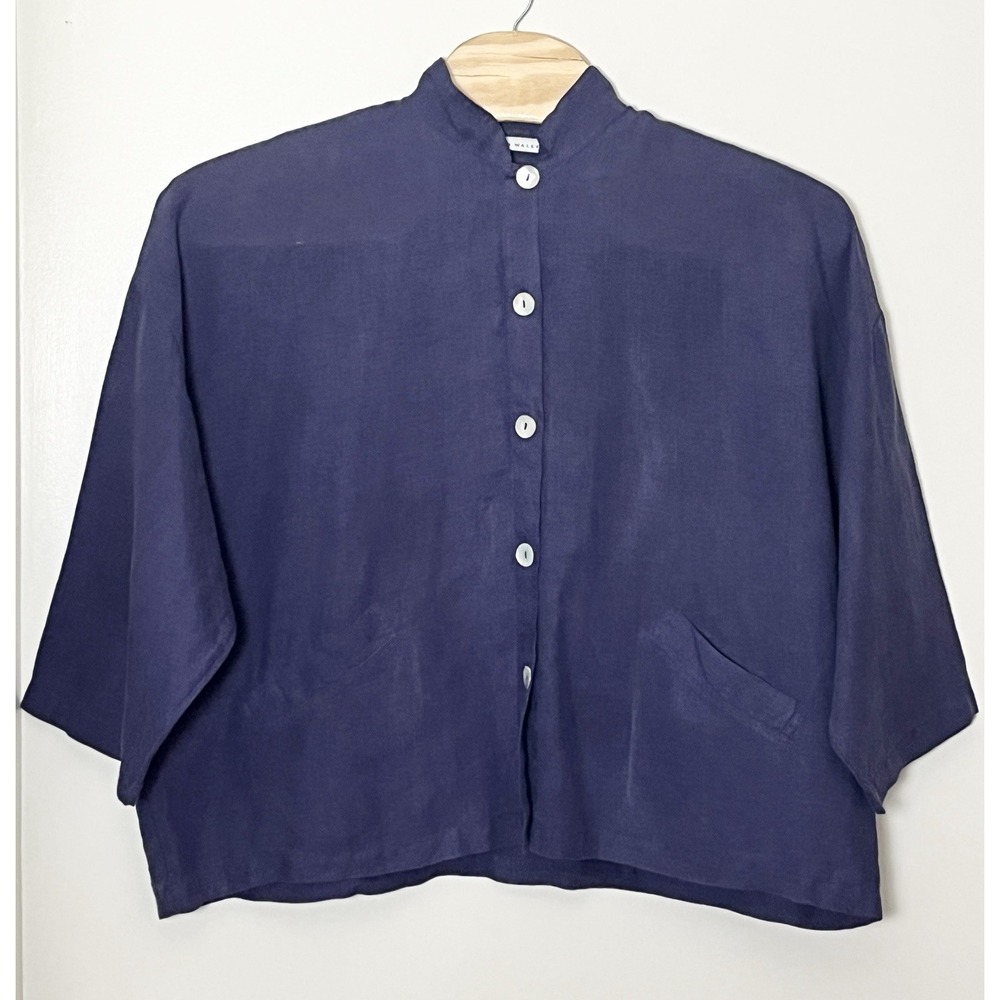 Bryn Walker Danuta Jacket Womens Medium Blue Linen Lagenlook Minimalist Made USA